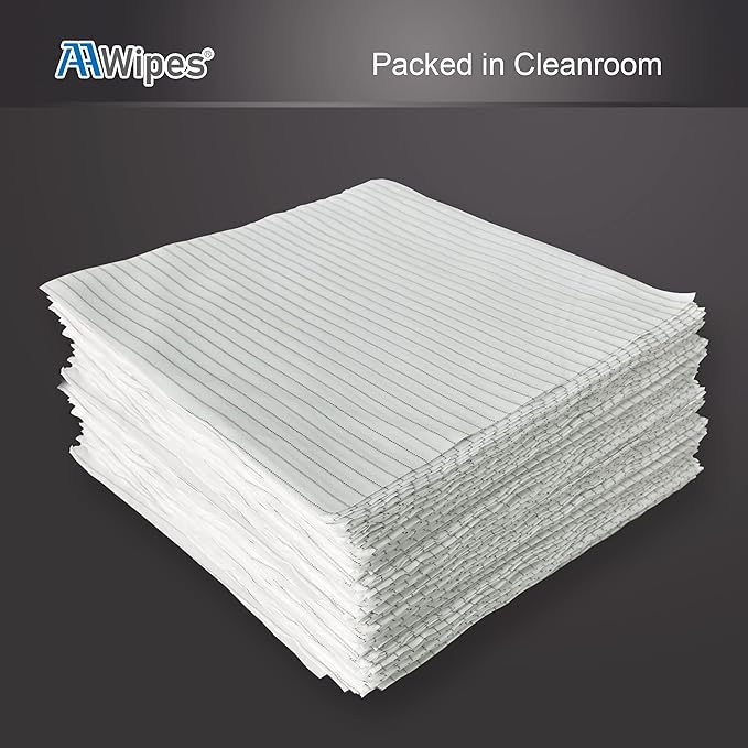 AAWipes Cleanroom Wipe Cloths (Grade A) - Safe Electrostatic Discharge (ESD) Polyester Wiper Special ESD-Safer Wiper Cloths Lint Free Static Dissipasive Wipers (6"x6") 100pcs