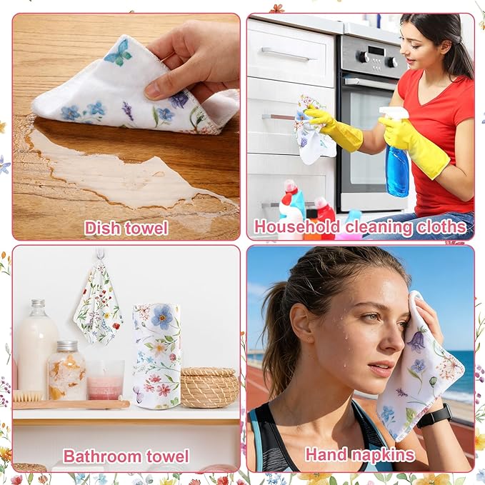 36 Pcs Reusable Paper Towels Roll Paperless Cotton Cloth 9.8" X 11" Washable Kitchen Towel Absorbent Soft Flannel Reusable Hand Napkin for Home Bathroom Cleaning Household Dishcloth