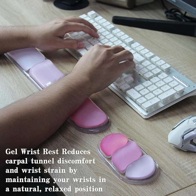 Ergonomic Cooling Gel Wrist Rest Pad for Computer Keyboard and Mouse, Arm Support with Non-Slip Base for Desk Cute Accessories (Classic, Red, Suitable for Keyboardand Mouse Set)