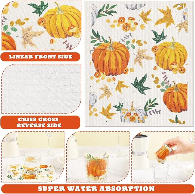 6 Pcs Swedish Kitchen Dish Towels Kitchen Cloths Reusable Sponge Cleaning Cloths Absorbent Dish Cloth Quick Drying Washable Cleaning Wipes No Odor Hand Towel (Thanksgiving)