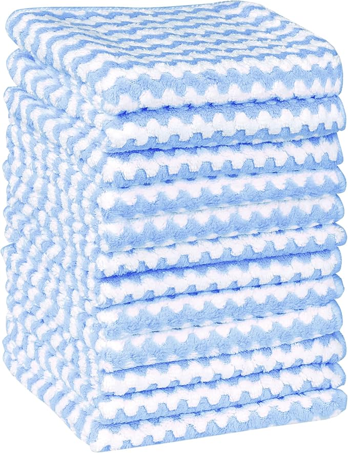 uxcell Microfiber Cleaning Cloth, 12 Pack Kitchen Towels for Dish Drying and Washing, Absorbent Streak Free Lint Free Rags for Cleaning, Reusable and Washable Towels 12" x 12" Blue