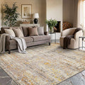 6x9 Washable Area Rug for Living Room, Modern Abstract Large Boho Rugs for Office, Dining Room, Kids Room, Farmhouse, Durable Low Pile Non Slip Carpet for High Traffic Areas, Gold Beige