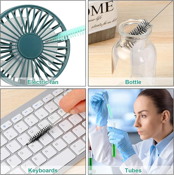 Reusable Straw Cleaning Brushes Bottle Test Tube Long Straw Cleaning Brush Nylon Washing Tool Reusable Bottle Brush in Different Size (Sky Blue-Black,16 Pieces)