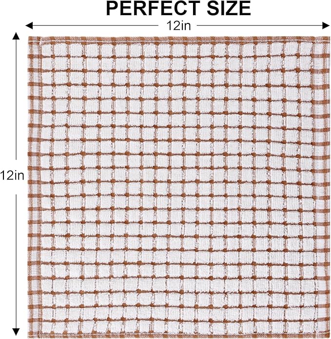 Kitinjoy Cotton 12 Pack Terry Kitchen Dish Cloths, 12 x 12 Inches Super Soft and Absorbent Dish Rags, Quick Drying Dish Towels for Washing Dishes, Mix Colour
