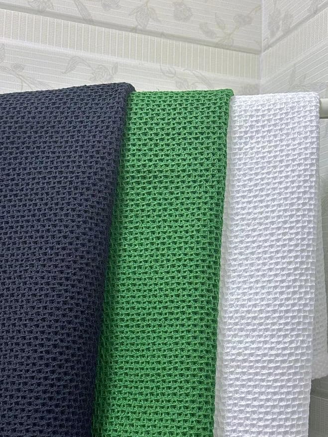 Mia'sDream Cotton Kitchen Towels and Dish Cloths Sets, Waffle Weave Dish Towels for Kitchen Drying Dishes, Soft and Absorbent Kitchen Hand Towels Washcloths, 13inch x 28inch 3 Pack (Black)