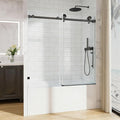 56-60" W x 60" H Frameless Bathtub Sliding Door, 5/16"(8mm) Tempered Glass Tub Shower Door with Explosion-Proof Film and Nano-Coated, Heavy Duty Stainless Steel Components, Matte Black