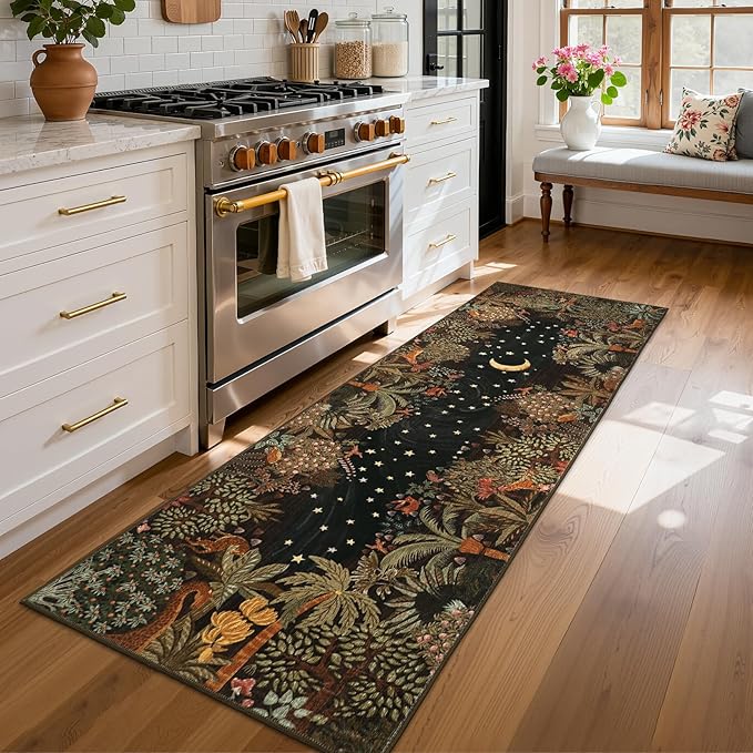 GarveeHome 2.5x8 Jungle Hallway Runner Rug, Soft Brown Animal Long Kitchen Runner Non Slip Entryway Rug Farmhouse Thin Laundry Mat Stain Resistant Carpet for Bathroom Beside