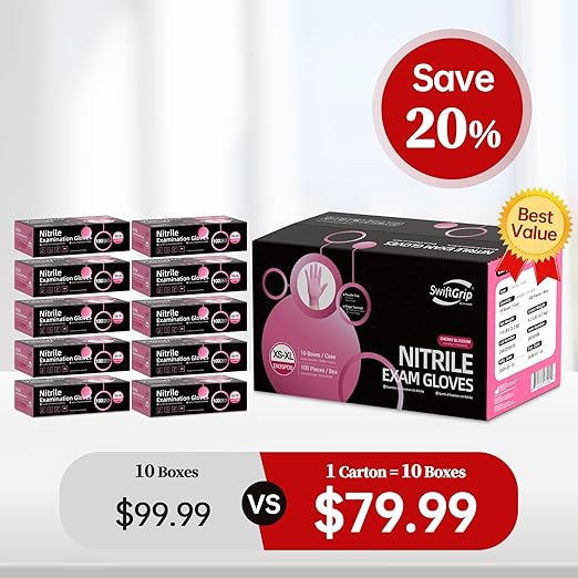 Disposable Gloves - Pink, Latex-Free, Powder-Free, 1000-ct Case (XL) - Ideal for Cleaning & Esthetician Use