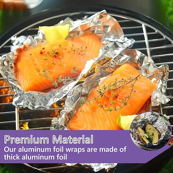 Box of 200 - Pre-Cut 12" Aluminum Foil Sheets - 12x10" Extra Wide & Heat-Tolerant Foil Sheets, 100% Aluminum, Ideal for Food Wrapping, Grilling & Freezing, Convenient Dispenser