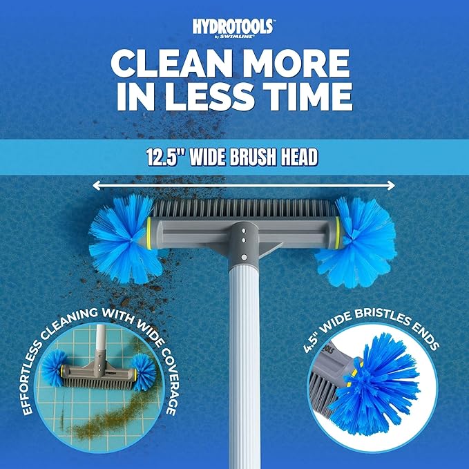 SWIMLINE HYDROTOOLS Pool Brush Head for Inground & Above Ground Pools | EZ Clip Compatible | 12.5-Inch Molded Brush with ROUND EDGE Bristles | Double Reinforced Neck for Wall, Floor & Steps