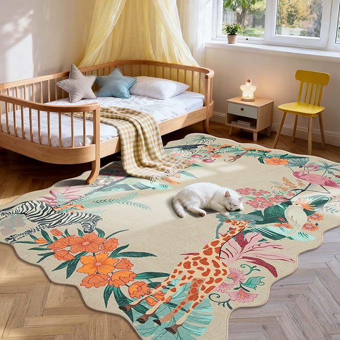 4x6 Rug for Living Room Bedroom, Beige Animal Washable Throw Rugs, Leopard/Cheetah/Zebra/Tiger Print Area Rugs, Non Slip & Low Pile Carpet for Indoor Dining Room,Kids Room and Nursery