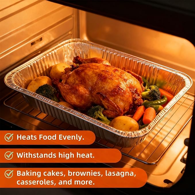 9x13 Inch Disposable Aluminum Pans with Clear Lids(10 Pack)Half Size Tin Foil Pans with Lids,Food Containers Disposable Baking Pans For Cooking, Meal Prep, Roasting, Chafing, Steam Table, Storage