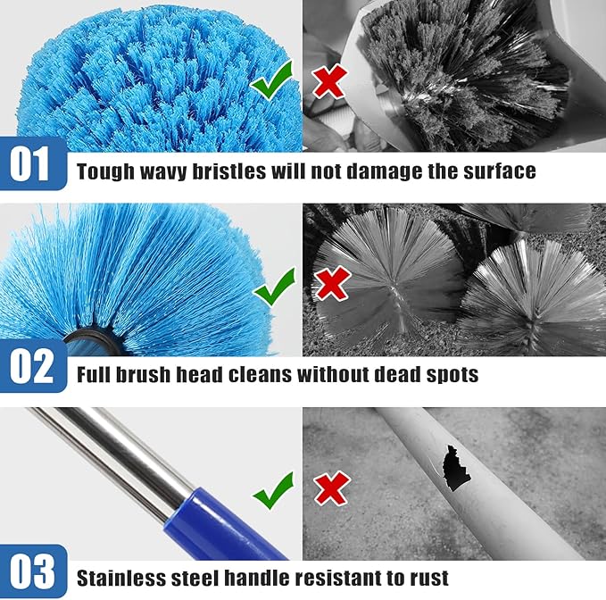 Cobweb Duster with Extension Pole, 10 FT Stiff Bristles Duster Head with Adjustable Stainless Steel Handle, Lightweight High Ceiling Brush Cleaner for Outdoor Indoor