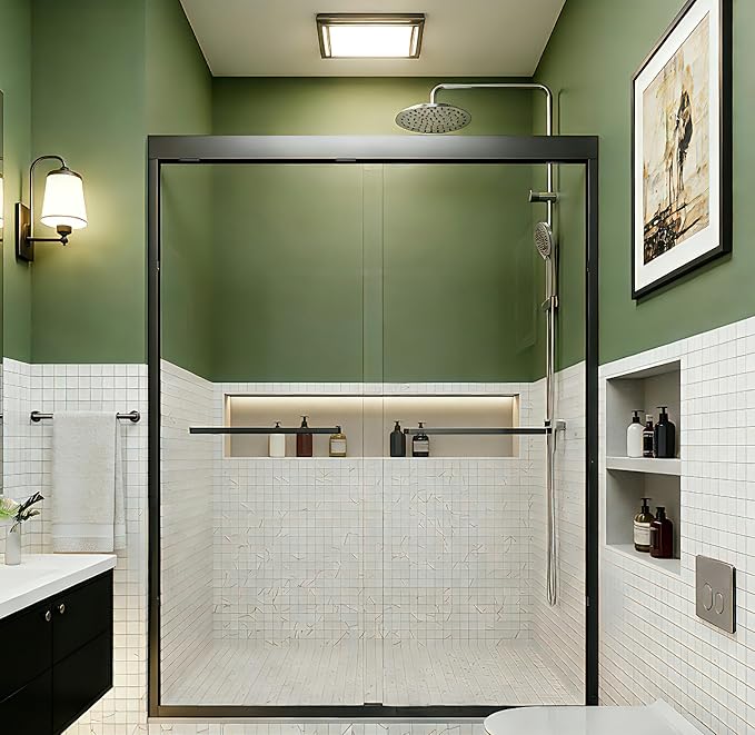 50-54" W x 70" H Semi-Frameless Double Sliding Shower Door, Bypass Shower Door with 1/4" (6mm) SGCC Tempered Glass, Matte Black Finish