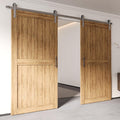 Homacer Brushed Nickel Non-Bypass Sliding Barn Door Hardware Kit, for Two/Double Doors, 7.5ft Long Flat Track, Classic Design Roller, Heavy Duty, for Interior Use Only（Doors Not Included）