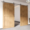 Homacer Brushed Nickel Non-Bypass Sliding Barn Door Hardware Kit, for Two/Double Doors, 12ft Long Flat Track, Classic Design Roller, Heavy Duty, for Interior Use Only（Doors Not Included）