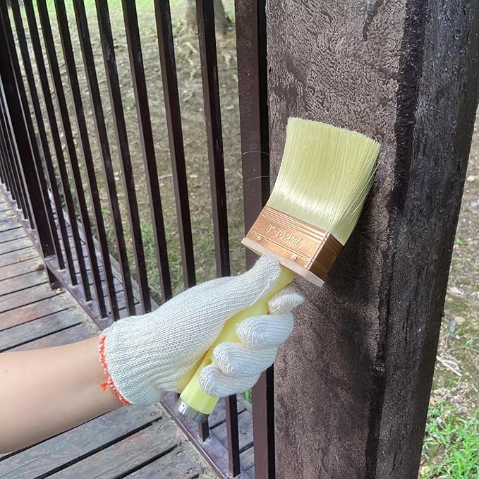 Great Andrew 3 Inch Deck Stain Brush, 2 Pack, Paint Brushes for Staining Wood Wall Fence, Lime Wash Paint Applicator, Handle Threaded for Extension Use, Home Repair Tools