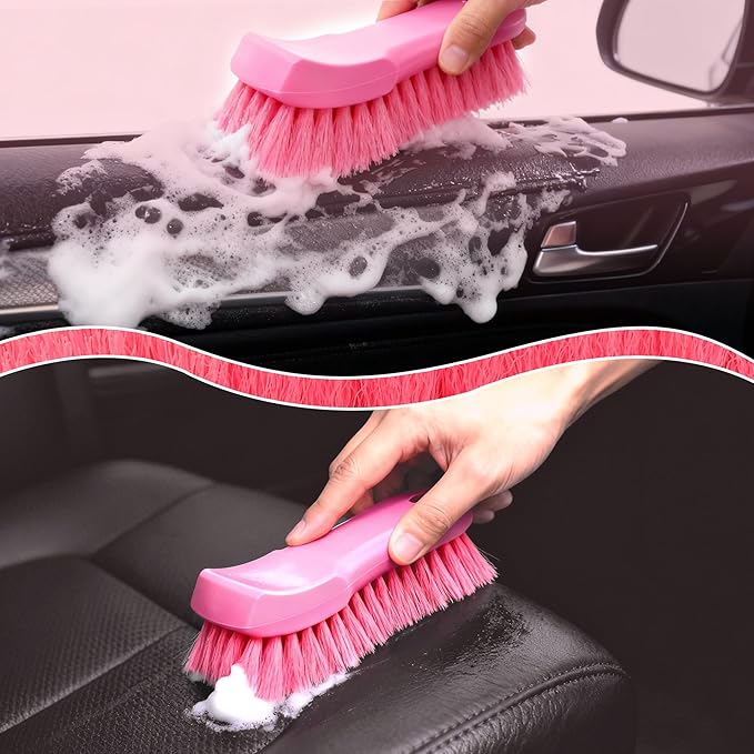 Car Cleaning and Scrub Brush with Soft Nylon Bristles, Scratch-Free Car Interior Leather Brush, Exterior Carpet & Home, Cleaning Gentle & Durable