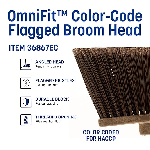 SPARTA Plastic Broom Head, Angled, Flagged for Small Debris Indoor, Outdoor, Home, Restaurant, Lobby, Office, 12 Inches, Brown, (Pack of 12)