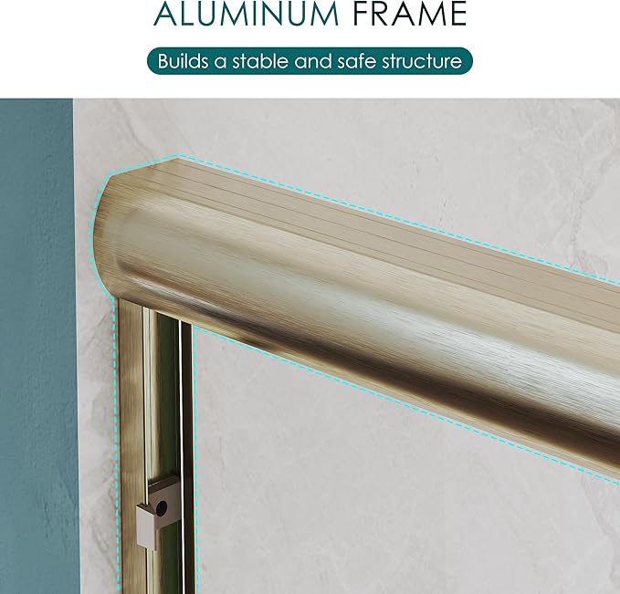 ELEGANT Double Sliding Shower Door 50-54" W x 72" H, Semi-Frameless Bypass Shower Glass Door with Dual Towel Bar Handles, 1/4" Tempered Glass for Walk-in Shower, Brushed Gold