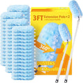 60 Count Heavy Duty Duster Refills with Two 3 ft Extendable Handle Starter Kit, Compatible with Swiffer Disposable Microfiber Feather Dusters for Cleaning Home