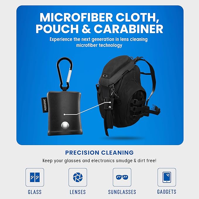 Microfiber Cloth & Glasses Wipes (3 Pack) Lens & Glasses Cleaning Cloth - Eyeglass Cleaner - Camera Lenses & Gadget Delicate Screens - Black