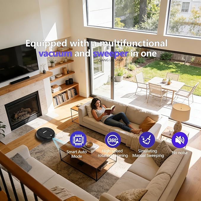 Robot Vacuum Cleaner, 3000Pa Powerful Suction, 2.56-inch Ultra-Slim Body, 120-Minute Long Battery Life, Quiet Operation, Smart Navigation, Suitable for Hard Floors/Low-Pile Carpets/Pet Hair-Black.