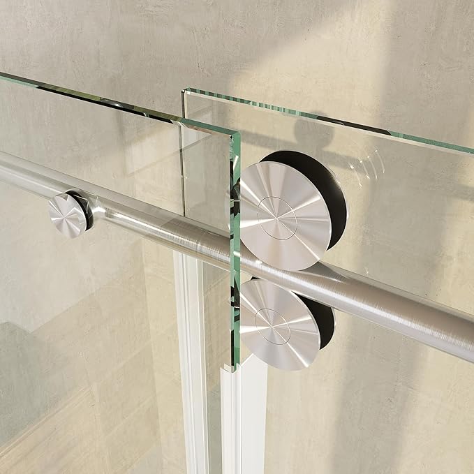 Frameless Shower Door, 46"-48" Wide, 76" High, 3/8" (10mm) Clear Tempered Glass, Noiseless, Waterproof Bathroom Shower Door, Brushed Nickel Finish