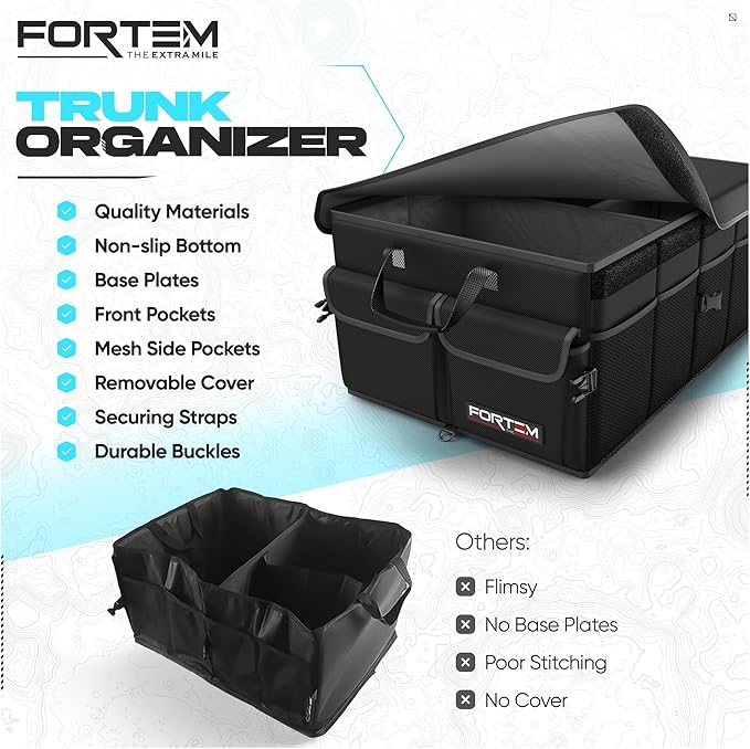 FORTEM Trunk Organizer For SUV Car Trunk Organizer, Foldable Storage, Car Accessories for Women Men, Collapsible Bag, Perfect Christmas Gifts, 600D Oxford, Non Slip Bottom, Straps, Soft Cover (65L)