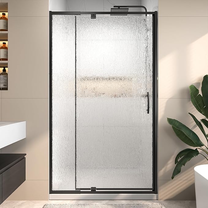 38-42" W x 71" H Pivot Glass Shower Door,1/4"(6mm) Thick SGCC Tempered Rain Glass,Matte Black Shower Door Adjustable Width,Reversible Installation