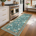 GarveeHome 2x6 Runners for Hallways Non Slip, Boho Leaf Kitchen Runner Rug Washable Rugs for Bedroom, Low Pile Soft Blue Runner Botanical Bird Rug for Dorm Entryway Laundry Room Bedroom