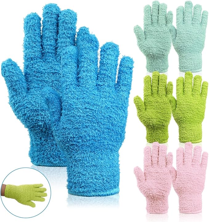 Microfiber Gloves for Plants,4Pairs Reusable Plant Gloves Dusting Washable Mittens Cleaning Glove Microfiber Dusters for House Furniture Blinds Kitchen Plants