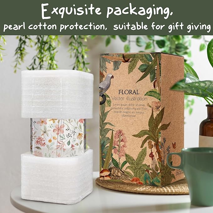 Floral Iced Glass Cups with Bamboo Lids and Straws 16oz Wildflower Bible Coffee Cup Gift for Women Butterfly Flower Drinking Glass with Cleaning Brushes, Flower Gifts for Mother Bridesmaid Party