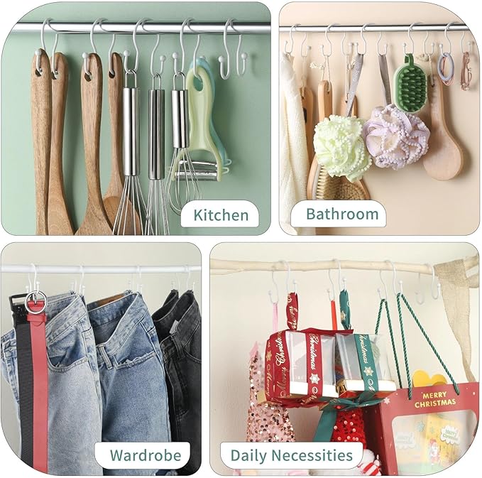 Goowin Shower Curtain Hooks, 12 Pcs Shower Curtain Rings, Stainless Steel Shower Curtain Hangers, Metal Shower Curtain Hooks Rings Rust Proof, Minimalist Shower Hooks for Shower Curtain, White