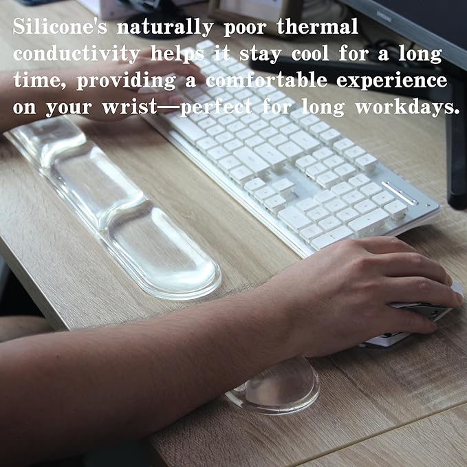 Ergonomic Cooling Gel Wrist Rest Pad for Computer Keyboard and Mouse, Arm Support with Non-Slip Base for Desk Cute Accessories (Classic, Transparently, Suitable for Keyboardand Mouse Set)