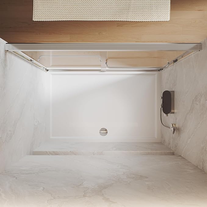 ELEGANT Double Sliding Shower Door 44-48" W x 72" H, Semi-Frameless Bypass Shower Glass Door with Dual Towel Bar Handles, 1/4" Tempered Glass for Walk-in Shower, Chrome Finish
