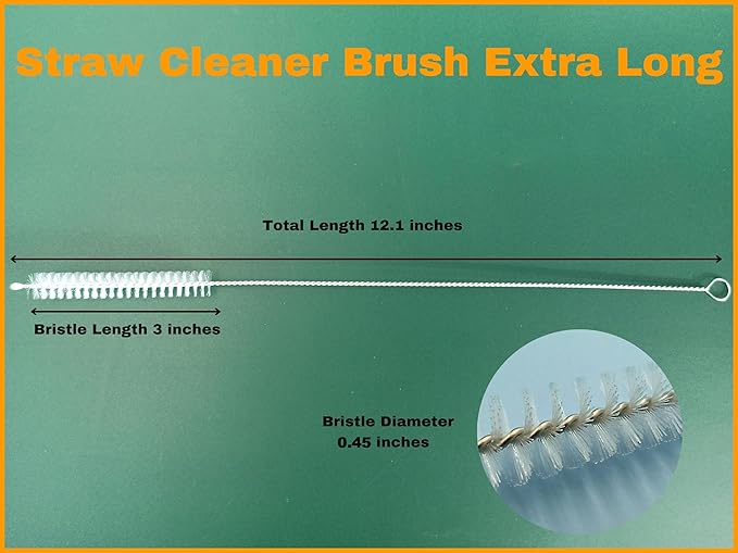 6 Straw Cleaner Brush Extra Long - Set of 6 Metal Straw Cleaner - Straw Cleaning Brush for Reusable Straws