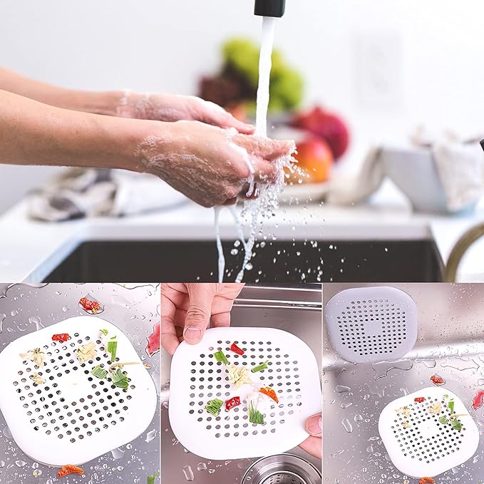 4 Pieces Drain Covers Hair Stopper for Shower Drain Bathtub Stopper Home Drain Protectors with Sucker Water Trap Sink Cover for Bathroom Bathtub and Kitchen (2 Gray+2 Gray)