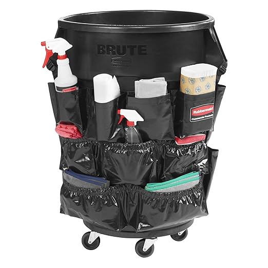 Rubbermaid Commercial Products Brute Caddy Bag, Black, Cleaning Tool and Supply Organizer for Brute Trash Cans