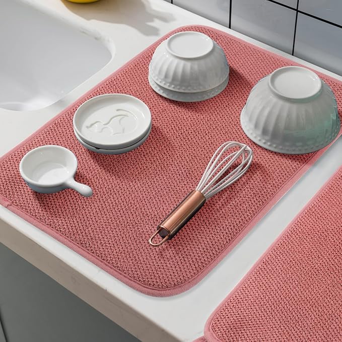 Microfiber Dish Drying Mat, Super Absorbent Kitchen Dish Drying Pad, Reversible for Countertop, 15*20 inch Red
