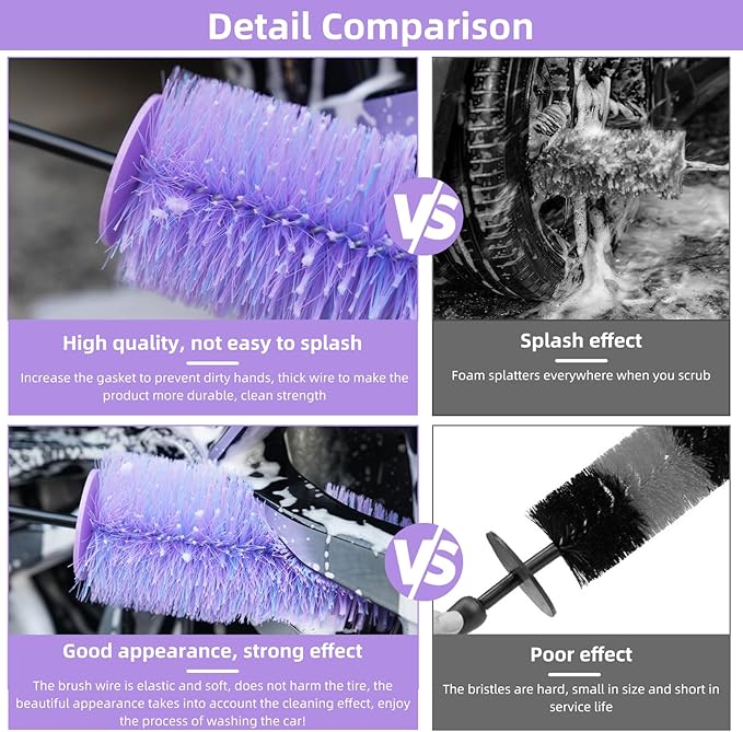 Wheel Cleaning Brush Hub Clean Tool and Rim Detailing Brush with Soft Bristles,Safe On All Wheel Types,Multipurpose Use for Wheels,Rims,Exhaust Tips,Car,Motorcycles,Truck (Purple)