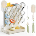 Superior Vertical Baby Bottle Drying Rack with 4-Pack Brush Set: Space-Saving Countertop Drying Rack - BPA-Free Baby Accessories Storage Stand Organizing Brushes & Pacifiers - Warm Beige