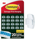 Command Outdoor Light Clips, 20 Clear Clips and 24 Command Strips, Damage-Free Hanging Outdoor Light Clips with Weather Resistant Strips, Wall Clip for Hanging Outdoor Lights and Cable Management