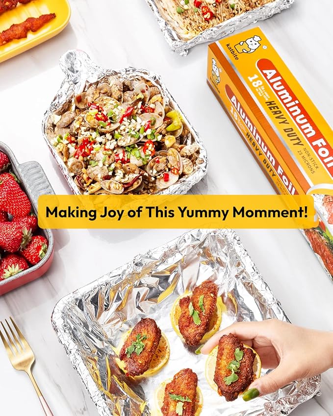 Katbite Aluminum Foil Heavy Duty 17.7 Inch Wide, 30 Micron Thick Strong Heavy Duty Foil Aluminum Roll Wrap for Commercial Catering, Grilling, Roasting, Baking, Home Cooking, 17.7"x525s.f