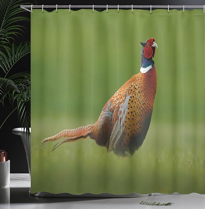 Ambesonne Green Shower Curtain, Czech Republic European Scene of a Creature on Blurry Backdrop Photo, Cloth Fabric Bathroom Decor Set with Hooks, 69" W x 75" L, Ginger Chocolate and Red