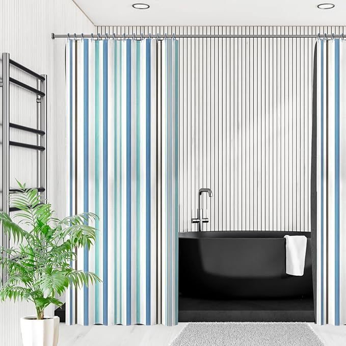 Goowin Shower Curtain Hooks, 12 Pcs Shower Curtain Rings, Stainless Steel Shower Curtain Hangers, Double Hook Shower Curtain Hooks, Smooth Sliding Anti-Drop Shower Rings for Curtain (Blue)