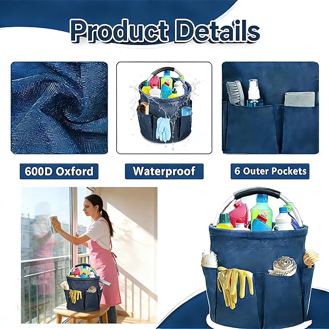 Qivine Cleaning Caddy for Cleaning Supplies, 17L Cleaning Supply Caddy with Handle Foldable Cleaning Supplies Organizer Bucket Tool Bag Organizer Cleaning Products Organizers for Home, Garden