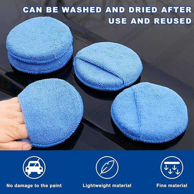 4PCS Microfiber Applicator Pads, 5 Inch Car Wax Foam Applicator with Finger Pocket, Ultra-Soft Round Sponge Pad for Fine Polishing Cleaning Detailing, Car Accessories