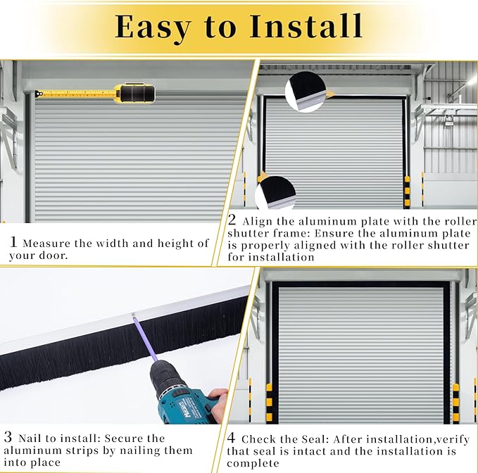 tonchean 3" Garage Brush Seal Kit for Roll-up Doors 16 x 8ft Heavy Duty Nylon Brush with Aluminum Track for Warehouse/Commercial/Sliding Barn, Top Straightx4 + Side 45-Degree Holder Side Sealx4