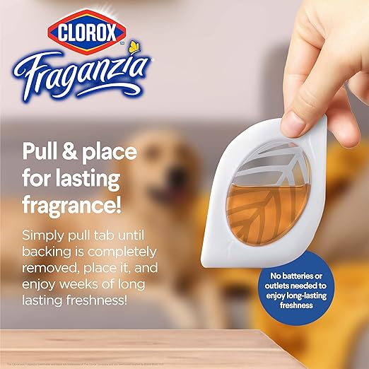 Clorox Fraganzia Small Rooms Air Freshener, Vanilla Honeycomb Scent - Peel & Place Air Freshener, No-Plug, Battery-Free for Closets, Laundry Room, Entry Way, Bathroom, Locker, 0.25 Fl Oz Each, 2 Count